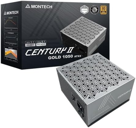 MONTECH Century II   1050W High End ATX Gaming Power Supply   80 Plus Gold & Cybenetics Platinum   Fully Modular   ATX 3 1 & PCIe 5 1 Ready with 12V 2x6 Cable   10 Years Warranty