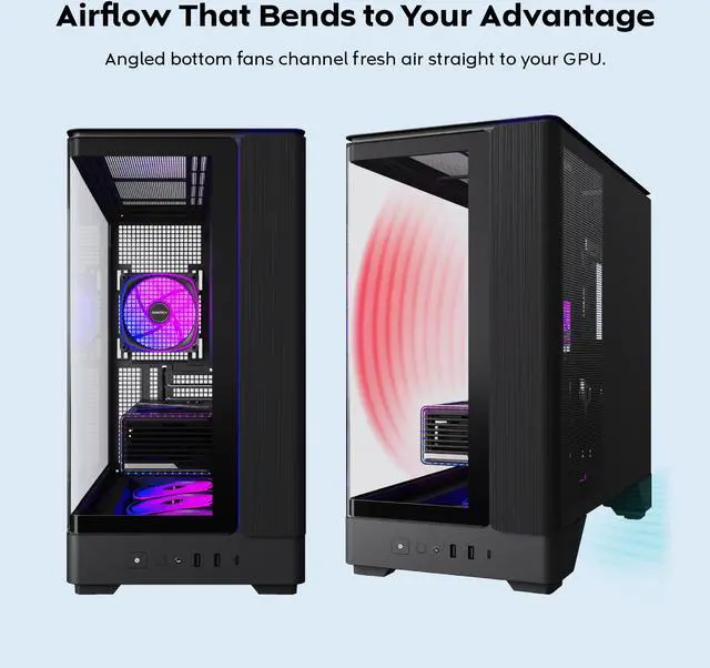 MONTECH KING 45 PRO ATX PC Case  Curved Panoramic Glass  Chimney Airflow  360mm Radiator Support  Compact Build for High Performance Systems  4 ARGB PWM Fan Pre Installed with Fan Hub  Black