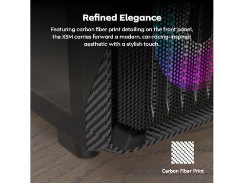 MONTECH X5M   Micro ATX Gaming PC Case  High Airflow  4x120mm ARGB Fans Pre Installed  Glass Side Panel  Carbon Fiber Print Accents  Black