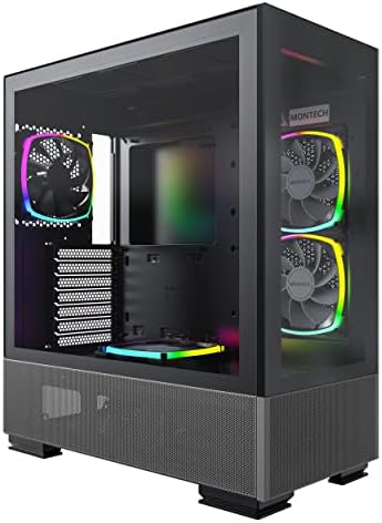 MONTECH XR B  ATX Mid Tower PC Gaming Case  3x120mm ARGB PWM Fans Pre Installed  Full View Dual Tempered Glass Panel  Wood Grain Design I/O Interface  Support 4090 GPUs  360mm Radiator Support  Black