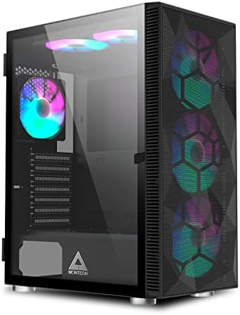 MONTECH XR B  ATX Mid Tower PC Gaming Case  3x120mm ARGB PWM Fans Pre Installed  Full View Dual Tempered Glass Panel  Wood Grain Design I/O Interface  4090 GPUs  360mm Radiator Support  Black