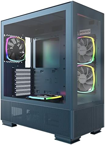 MONTECH XR B  ATX Mid Tower PC Gaming Case  3x120mm ARGB PWM Fans Pre Installed  Full View Dual Tempered Glass Panel  Wood Grain Design I/O Interface  4090 GPUs  360mm Radiator Support  Black