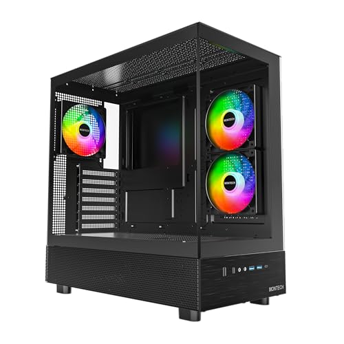 MONTECH XR  ATX Mid Tower PC Gaming Case  3 x 120mm ARGB PWM Fans Pre Installed  Full View Dual Tempered Glass Panel  Wood Grain Design I/O Interface  Support 4090 GPUs  360mm Radiator Support  Black