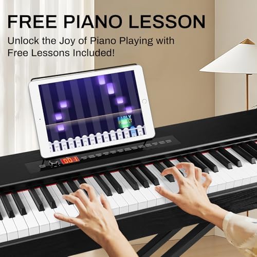 MOSEN Digital Piano 88 Key Weighted Keyboard with Hammer Action  Portable Electric Piano Set with X Stand  Recording Headphone Mode  Sustain Pedal  Music Rest  Dual Keyboard for Beginner  MDP 80D