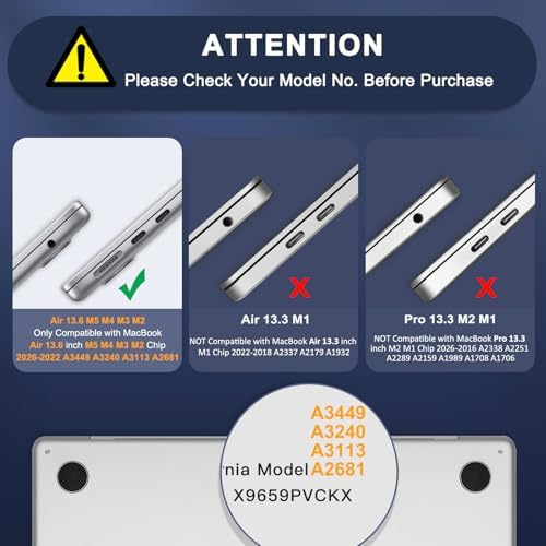 MOSISO Compatible with MacBook Air 13 inch Case M5 2026 M4 2025 M3 M2 2024 2022 A3449 A3240 A3113 A2681 Hard Shell&Keyboard Cover&Screen Film&Pouch for MacBook Air 13 6 inch Case  Crystal Clear