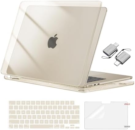 MOSISO Compatible with MacBook Air 15 inch Case M5 2026 M4 2025 M3 M2 2024 2023 A3448 A3241 A3114 A2941  Hard Shell&Keyboard Cover&Screen Film&Type C  Great for Study Travel Work  Starlight