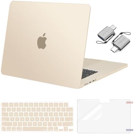 MOSISO Compatible with MacBook Air 15 inch Case M5 2026 M4 2025 M3 M2 2024 2023 A3448 A3241 A3114 A2941  Hard Shell&Keyboard Cover&Screen Film&Type C  Great for Study Travel Work  Starlight