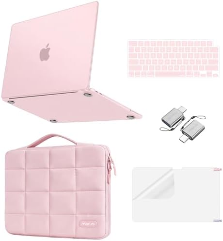 MOSISO Compatible with MacBook Neo Case 13 inch 2026 Release A3404  Seamlessly Closes Scratches & Fingerprints Resistant Hard Shell&Sixteen Grid Puffy Bag&Keyboard Skin&Type C&Screen Film  Blush