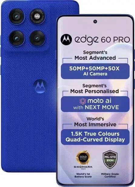 MOTOROLA Edge 60 Pro 5G Factory Unlocked Dual SIM 8GB 256GB Dazzling Blue
