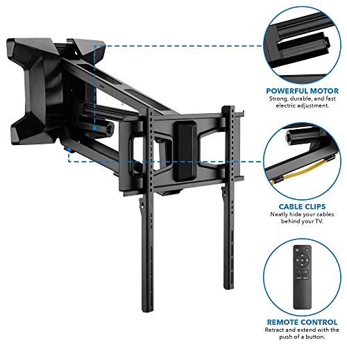 MOUNT IT  Motorized Fireplace TV Wall Mount   Remote Control Electric Pull Down Mantel Mounting Bracket  Up to 77 Lbs Weight Capacity  Height Adjustable  Swivel  VESA 600x400 Compatible