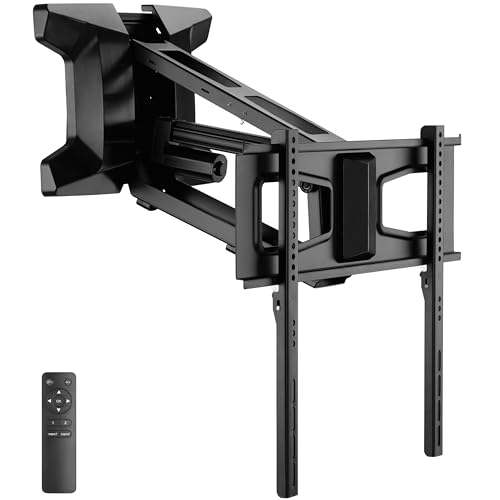 MOUNT IT  Motorized Fireplace TV Wall Mount   Remote Control Electric Pull Down Mantel Mounting Bracket  Up to 77 Lbs Weight Capacity  Height Adjustable  Swivel  VESA 600x400 Compatible