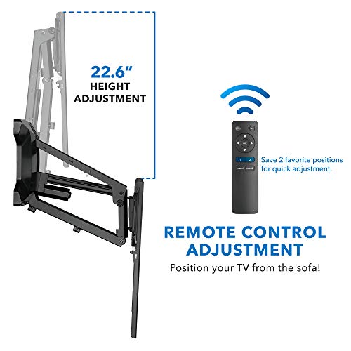MOUNT IT  Motorized Fireplace TV Wall Mount   Remote Control Electric Pull Down Mantel Mounting Bracket  Up to 77 Lbs Weight Capacity  Height Adjustable  Swivel  VESA 600x400 Compatible