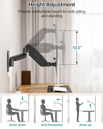 MOUNT PRO Single Monitor Wall Mount for 13 to 32 Inch Computer Screens  Gas Spring Monitor Arm Holds Up to 17 6lbs  Full Motion Adjustable Wall Bracket  VESA Mount 75x75  100x100  Black