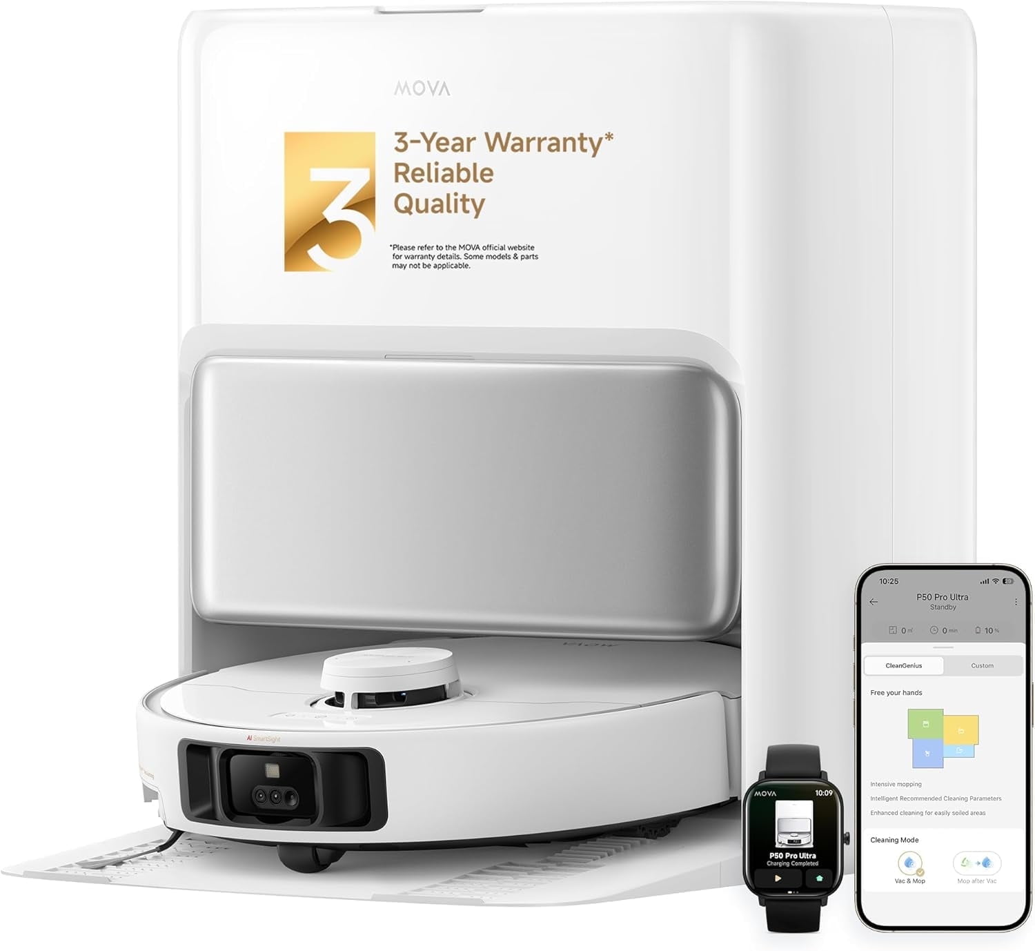 MOVA P50 Pro Ultra Robot Vacuum Cleaner Removable&Liftable Mop Anti Tangle Self Drying&Cleaning