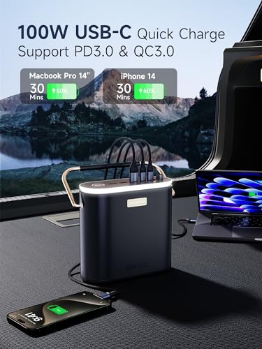 MOVE SPEED 2025 Upgrade 80 000mAh Power Bank 130W Portable Power Station with Digital Display Lighting USB C 5 Port Support Solar Recharge for Outdoor Camping Laptop Emergency Backup 296Wh