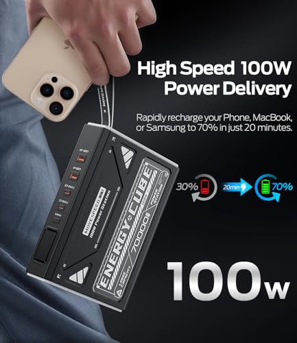 MOVE SPEED Power Bank 70 000mAh 100W  High Capacity Laptop Portable Charger  Fast Charging USB C Battery Pack with Flash Light  Outdoor External Battery Bank for iPhone  iPad  Camping Travel