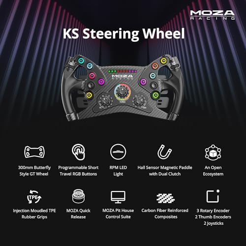 MOZA KS Steering Wheel 300mm Butterfly Style GT Racing Wheel  Fully Customizable Sim Racing Gaming Simulator  Compatible with 3rd Party Bases via Hub
