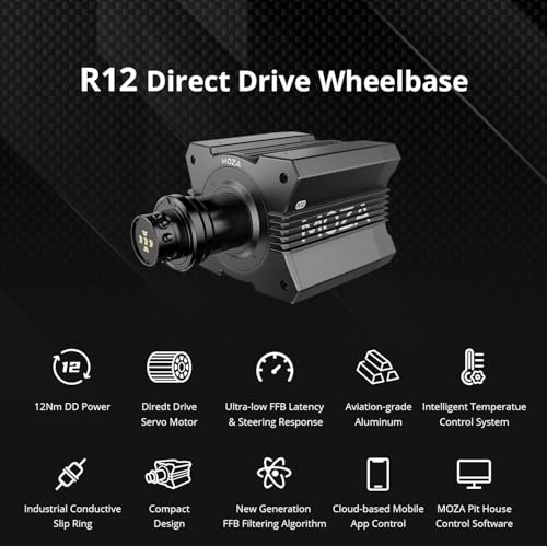 MOZA R12 V2 Direct Drive Sim Racing Wheelbase Servo Base  12Nm Direct Drive Torque  Real Force Feedback  standalone Wheel Base Simulator for PC Video Game  black