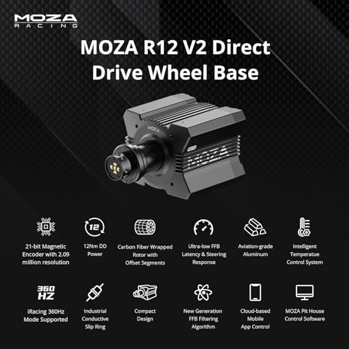 MOZA R12 V2 Direct Drive Sim Racing Wheelbase Servo Base  12Nm Direct Drive Torque  Real Force Feedback  standalone Wheel Base Simulator for PC Video Game  black