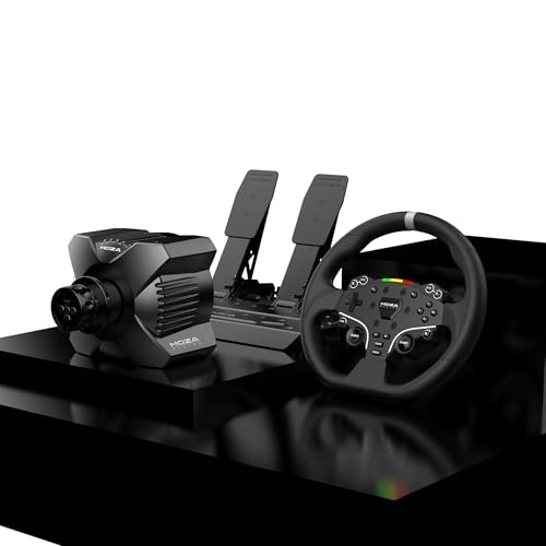 MOZA R3 Racing Simulator 4PCS Wheel & Pedals bundle for PC  R3 Direct Drive Base  ES Lite Steering Wheel  SR P Lite Pedals and Table Clamp  Black