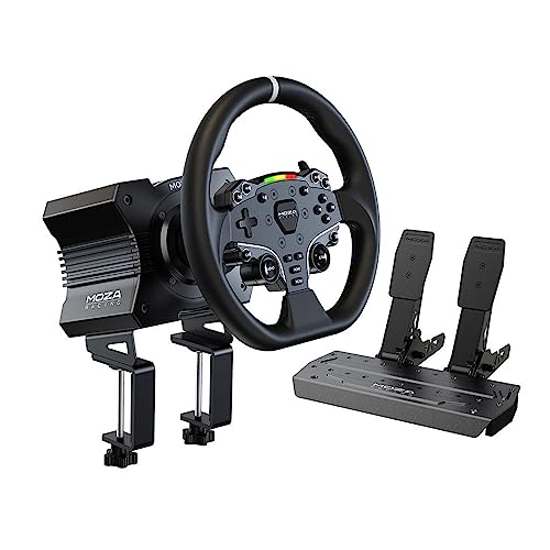 MOZA R5 All in One PC Gaming Racing Simulator  5 5Nm Direct Drive Wheel Base  11 inch Racing Wheel  Anti Slip Pedals and a Desk Clamp  Cloud based App Control