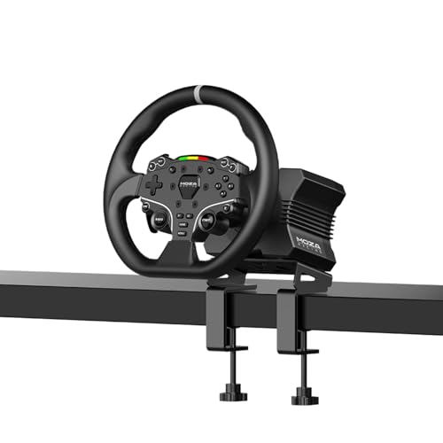 MOZA R5 Wheel and Pedals Kit Racing Simulator 5 5Nm Direct Drive Wheelbase Unbeatable Rigid & Durable 11 Inch ES Racing Wheel SR P Lite Dual Pedal and Desk Clamp All in One