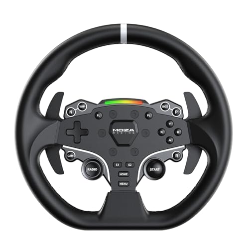 MOZA R5 Wheel and Pedals Kit Racing Simulator 5 5Nm Direct Drive Wheelbase Unbeatable Rigid & Durable 11 Inch ES Racing Wheel SR P Lite Dual Pedal and Desk Clamp All in One