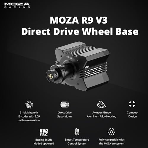 MOZA R9 V3 Direct Drive Servo Motor Sim Racing Wheel Base  9Nm FFB Force Feedback Steering Wheel Base  Customizable Standalone Wheel Base Simulator for PC Racing Game  black