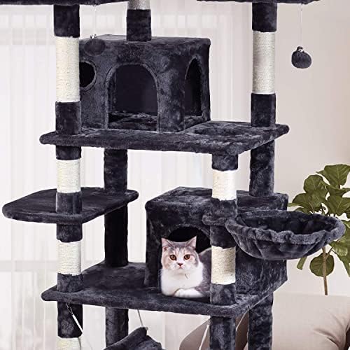 MQ Multi Level Cat Tree  Activity Centre Cat Tower Furniture with Sisal Covered Scratching Posts  3 Padded Plush Perches  Dual Condo & Basket  Removable Hammock  for Large Cats  Grey
