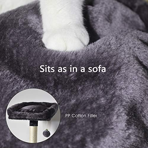 MQ Multi Level Cat Tree  Activity Centre Cat Tower Furniture with Sisal Covered Scratching Posts  3 Padded Plush Perches  Dual Condo & Basket  Removable Hammock  for Large Cats  Grey