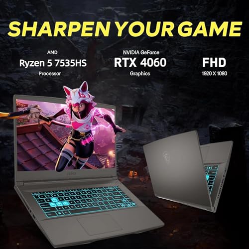 MSI 15 6 144Hz FHD Thin Bezel IPS Gaming Laptop  AMD Ryzen 5 7535HS  NVIDIA GeForce RTX 4060  16GB DDR5  1TB NVMe SSD  Backlit Keyboard  WiFi 6E  Windows 11  Cosmos Gray  EAT Laptop Foldable Stand