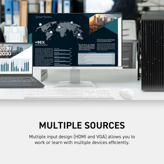 MSI 24" 100 Hz IPS FHD Gaming Monitor 1ms  MPRT  / 4ms  GTG  119  sRGB  CIE 1976  Flat Panel Pro MP243XW  Low blue light  Built in speakers  White