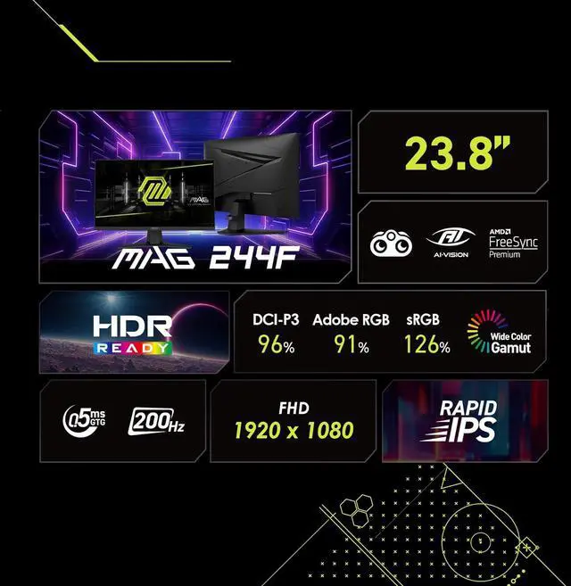 MSI 24 inch  23 6" viewable  Full HD 180Hz with Adaptive Sync HDR Ready 1ms 1500R 105  sRGB Anti Glare Curved Gaming Computer Monitor Frameless Design for both Work and Gaming MAG 244C