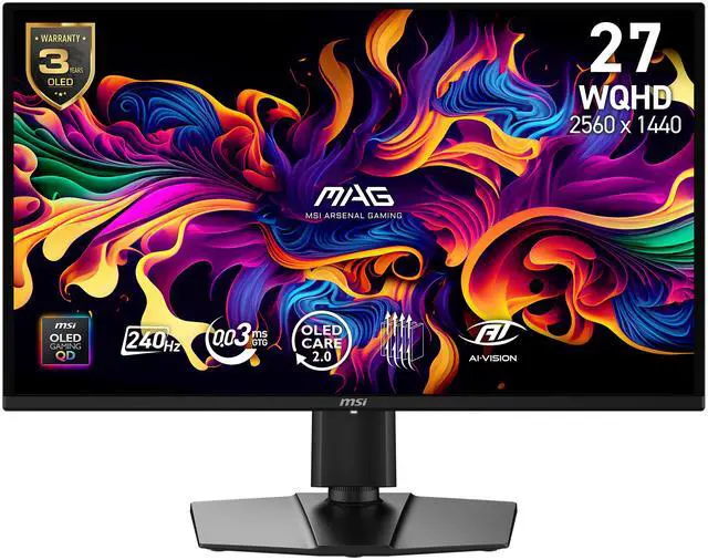 MSI 27 inch WQHD 2K 1440P 240Hz with AMD Adaptive Sync 0 03ms OLED Gaming Computer Monitor with Height Adjustable  Pivot  Swivel & Tilt stand for both PC & Console MAG 274QP QD OLED X24