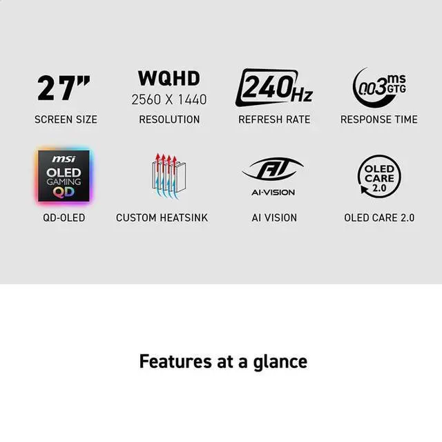 MSI 27 inch WQHD 2K 1440P 240Hz with Adaptive Sync 0 03ms OLED Gaming Computer Monitor with Height Adjustable  Pivot  Swivel & Tilt stand MAG 272QP QD OLED X24