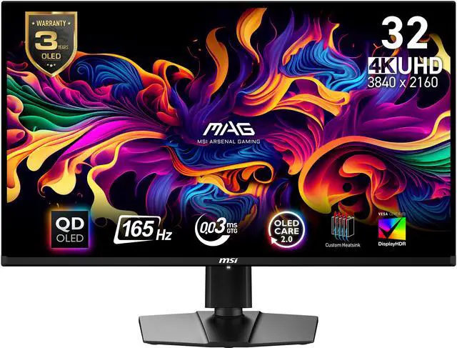 MSI 32"  31 5" viewable  UHD 4K 165Hz with AMD FreeSync Premium Pro 0 03ms HDR400 USB C OLED Gaming Computer Monitor with Height Adjustable  Pivot  Swivel & Tilt stand MAG 321UP QD OLED