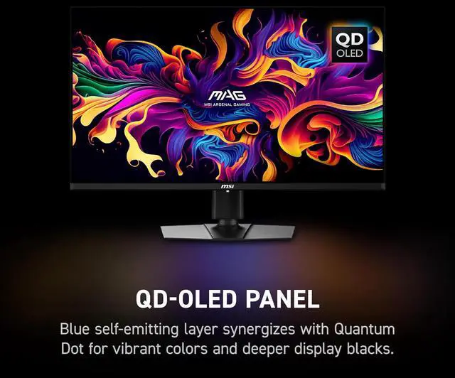 MSI 32"  31 5" viewable  UHD 4K 165Hz with AMD FreeSync Premium Pro 0 03ms HDR400 USB C OLED Gaming Computer Monitor with Height Adjustable  Pivot  Swivel & Tilt stand MAG 321UP QD OLED