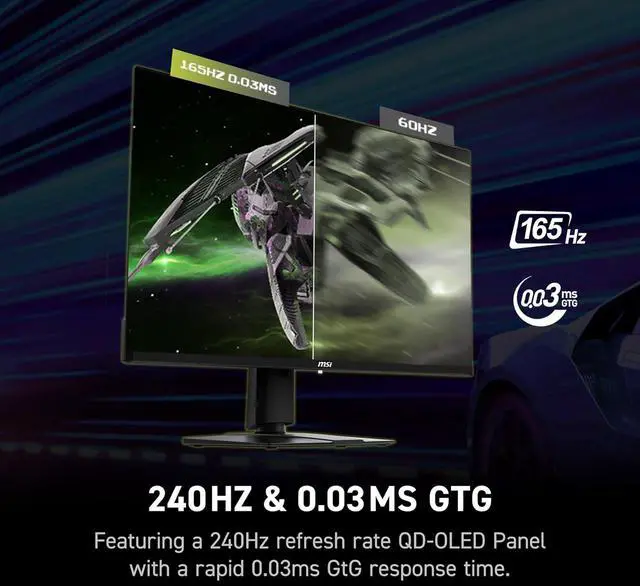 MSI 32"  31 5" viewable  UHD 4K 165Hz with AMD FreeSync Premium Pro 0 03ms HDR400 USB C OLED Gaming Computer Monitor with Height Adjustable  Pivot  Swivel & Tilt stand MAG 321UP QD OLED