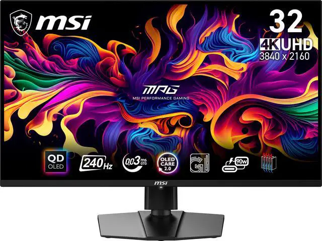 MSI 32 inch UHD 4K 240Hz with AMD FreeSync Premium Pro & Nvidia G Sync compatible 0 03ms 90W USB C OLED Gaming Computer Monitor with Height Adjustable & Swivel Stand MPG 321URX QD OLED