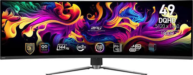 MSI 49" DQHD 2K 1440P 144Hz Adaptive Sync 0 03ms HDR400 DCI P3 99  USB C VRR KVM OLED 1800R Curved Gaming Computer Monitor with Height Adjustable  Swivel & Tilt stand MPG 491CQP QD OLED
