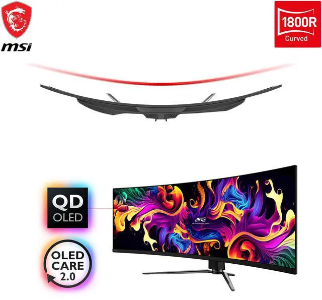 MSI 49" DQHD 2K 1440P 144Hz Adaptive Sync 0 03ms HDR400 DCI P3 99  USB C VRR KVM OLED 1800R Curved Gaming Computer Monitor with Height Adjustable  Swivel & Tilt stand MPG 491CQP QD OLED