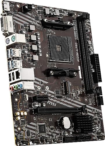 MSI A520M A PRO Gaming Motherboard  AMD Ryzen 5000  AM4  DDR4  PCIe 3 0  SATA 6Gb/s  M 2  USB 3 2 Gen 1  DVI/HDMI  Micro ATX 