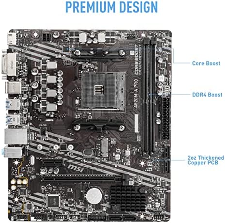 MSI A520M A PRO Gaming Motherboard  AMD Ryzen 5000  AM4  DDR4  PCIe 3 0  SATA 6Gb/s  M 2  USB 3 2 Gen 1  DVI/HDMI  Micro ATX 