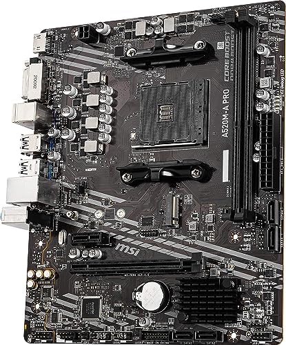 MSI A520M A PRO Gaming Motherboard  AMD Ryzen 5000  AM4  DDR4  PCIe 3 0  SATA 6Gb/s  M 2  USB 3 2 Gen 1  DVI/HDMI  Micro ATX 