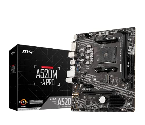 MSI A520M A PRO V1 Gaming Motherboard  AMD Ryzen 5000  AM4  DDR4  PCIe 3 0  SATA 6Gb/s  M 2  USB 3 2 Gen 1  DVI/HDMI  Micro ATX