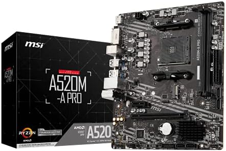 MSI A520M A PRO V1 Gaming Motherboard  AMD Ryzen 5000  AM4  DDR4  PCIe 3 0  SATA 6Gb/s  M 2  USB 3 2 Gen 1  DVI/HDMI  Micro ATX 