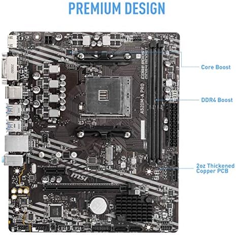 MSI A520M A PRO V1 Gaming Motherboard  AMD Ryzen 5000  AM4  DDR4  PCIe 3 0  SATA 6Gb/s  M 2  USB 3 2 Gen 1  DVI/HDMI  Micro ATX 