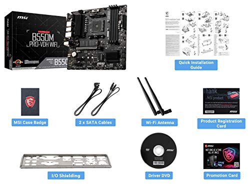 MSI B550M PRO VDH WiFi ProSeries Motherboard AMD Ryzen 5000 AM4 DDR4 PCIe 4 0 SATA 6Gb/s M 2 USB 3 2 Gen 1 Wi Fi Bluetooth D SUB/HDMI/DP Micro ATX