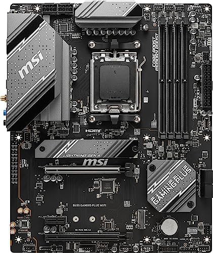 MSI B650 Gaming Plus WiFi Gaming Motherboard  AMD Ryzen 9000/8000/7000 Series Processors  AM5  DDR5  PCIe 4 0  M 2  SATA 6Gb/s  USB 3 2 Gen 2  HDMI/DP  Wi Fi 6E  Bluetooth 5 3  2 5Gbps LAN  ATX 