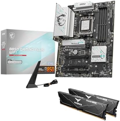 MSI B850 GAMING PLUS WIFI Motherboard ATX Supports AMD Ryzen 9000 7000 Processors AM5 DDR5 Memory 8200  MT/s  OC  PCIe 5 0x16 & 4 0x16 M 2 Gen5 Wi Fi 7 5G LAN HIGH SPEED DDR5 RAM 32GB  2x 16GB  Bundle